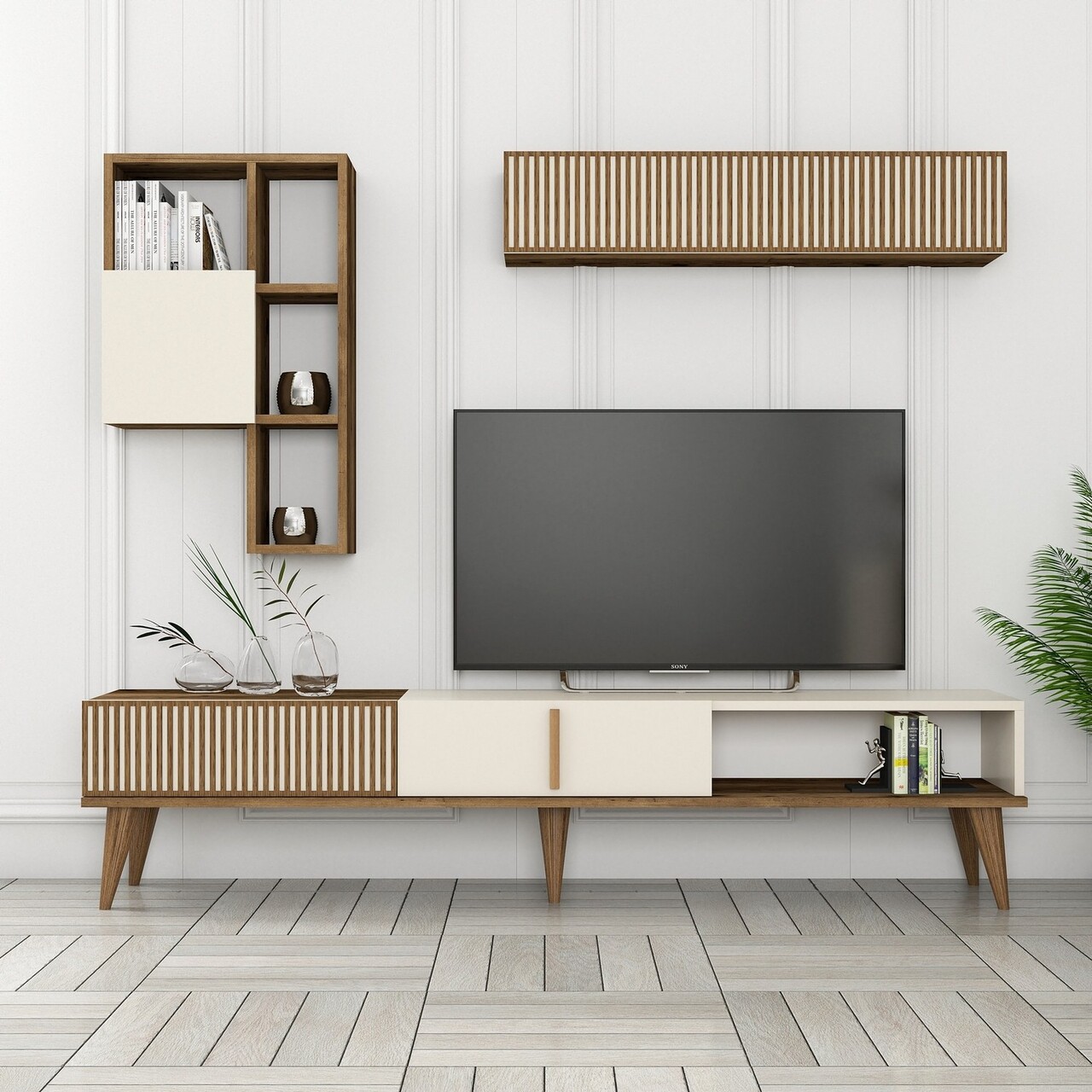 Comoda TV, Hanah Home, Milan TV, 180x40x35 cm, Maro/Crem - imagine 4