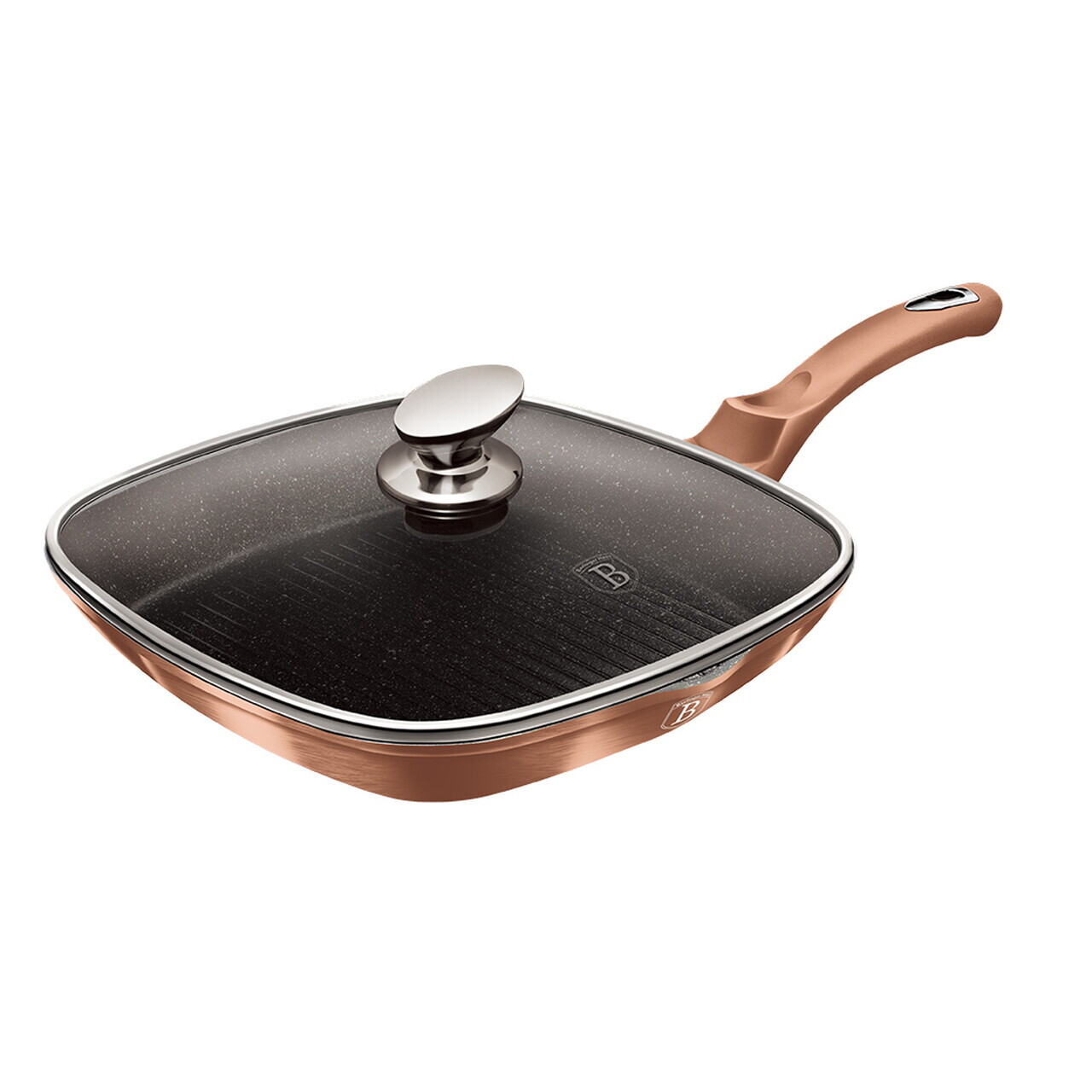 Tigaie grill cu capac Berlinger Haus, Rose Gold, 28 cm, 2.1 L, aluminiu forjat, roz - imagine 6