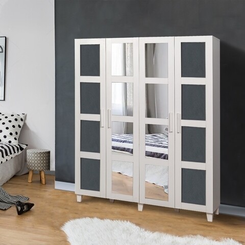 Dulap cu oglinda pentru haine salvia 2 - white, anthracite, vella, 160x48x189 cm