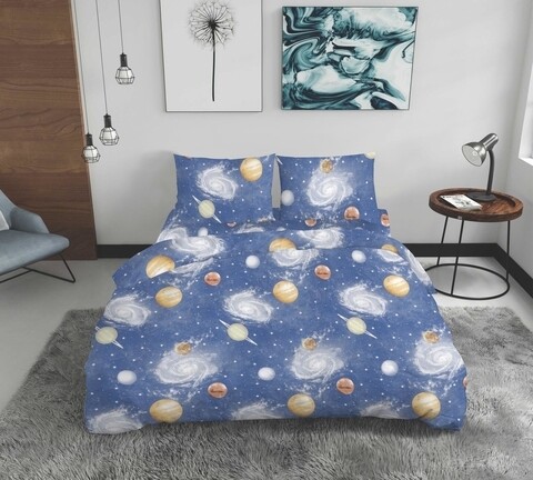 Poza Lenjerie de pat dubla Galaxie, Bedora, 4 piese, 200x220, 100% bumbac, multicolor