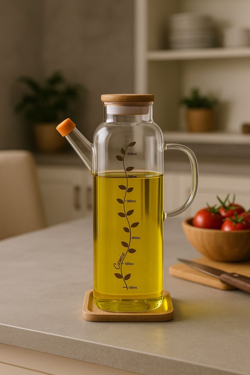 Set sticle dispenser ulei si otet, Hermia, 409PBH1413, Capac din bambus: (1 bucată), Transparent