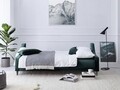 Canapea extensibila, Lilas, Mazzini Sofas, 3 locuri, cu lada de depozitare, 215x94x90 cm, catifea, albastru petrol