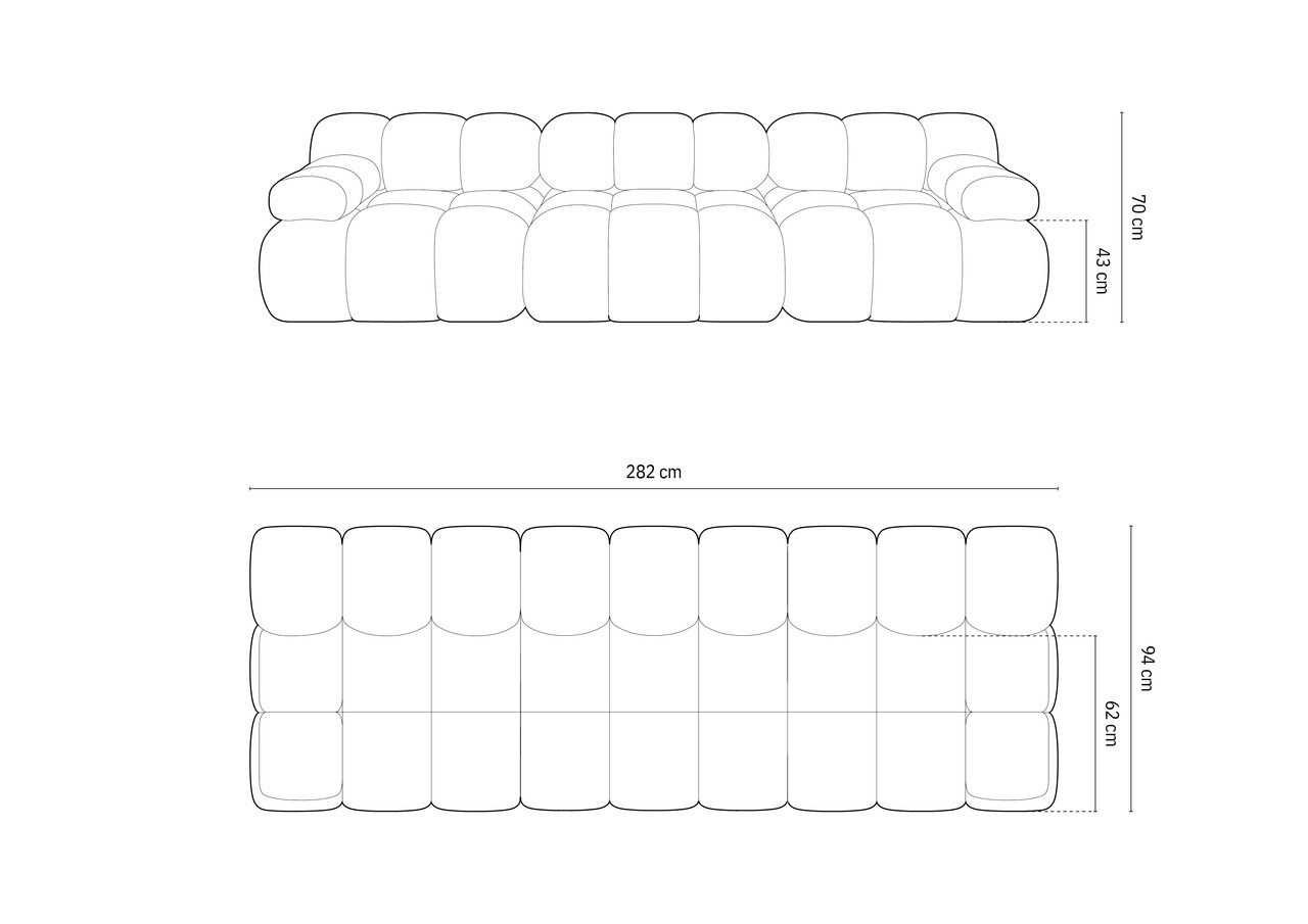 Canapea modulara 3 locuri, Bellis-51, Micadoni Home, 282x94x70 cm, catifea, roz