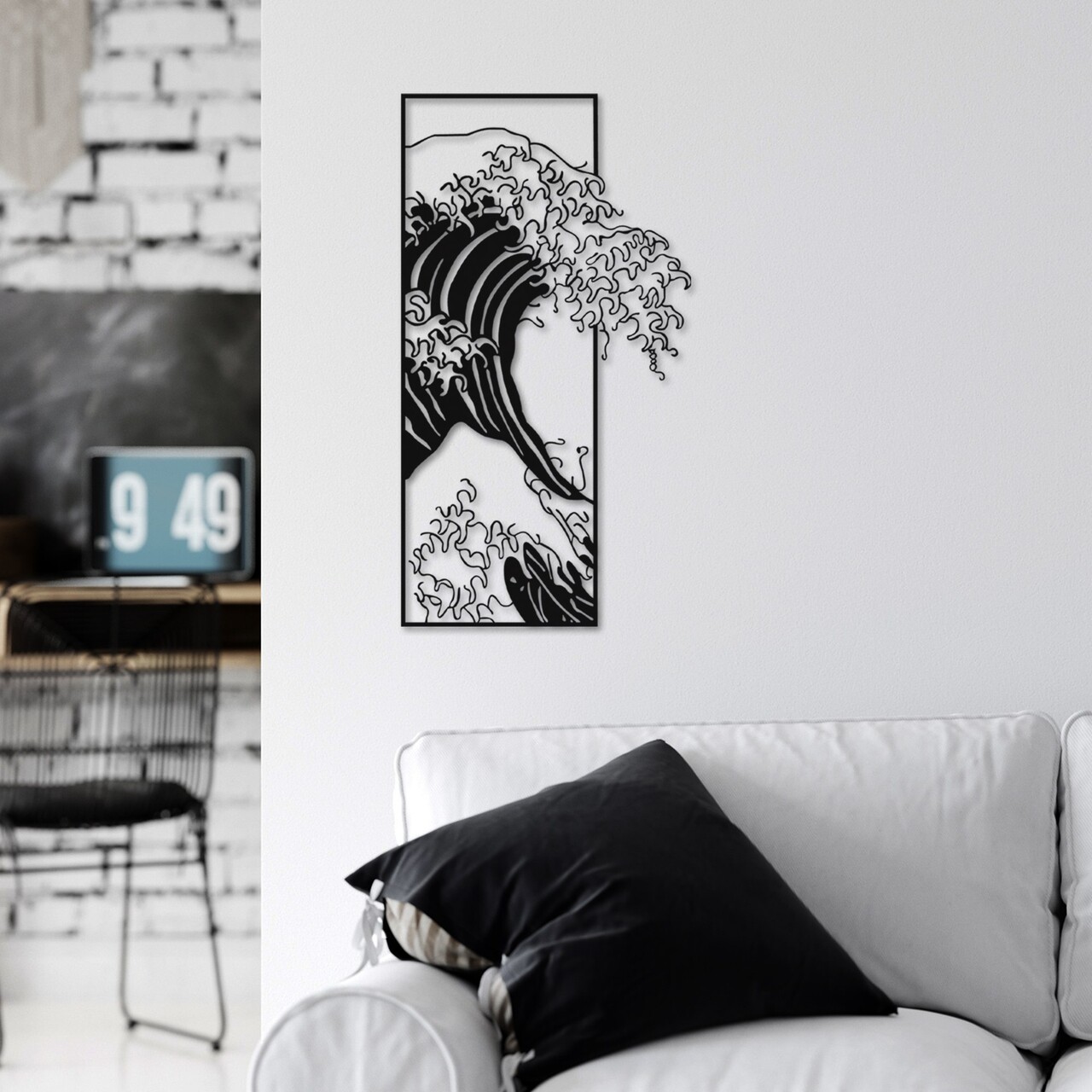 Decoratiune de perete, Waves 3, Dimensiuni: 34 x 62 cm, Negru - view 3