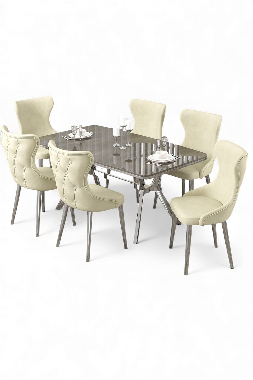 Set masa extensibila si scaune, Hanah Home, Esla, Antracit / Crom / Crem - view 2