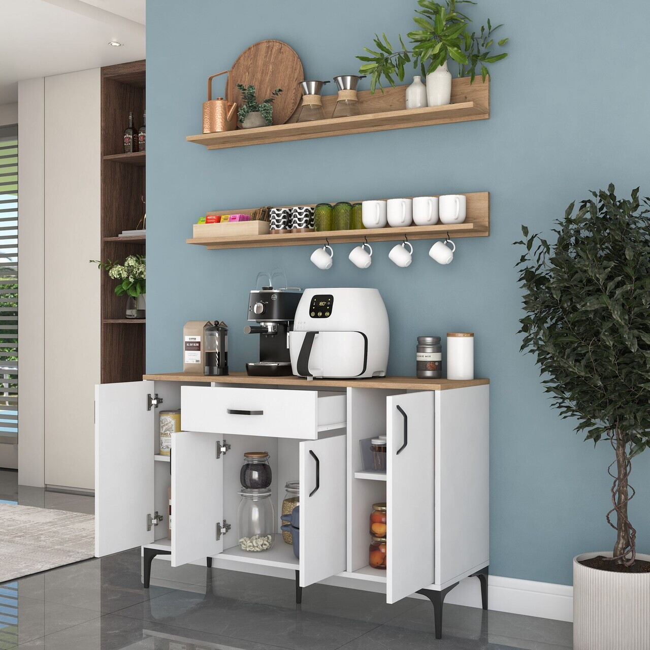 Dulap multifunctional, Hanah Home, JE233, PAL melaminat, Alb/Maro - view 4