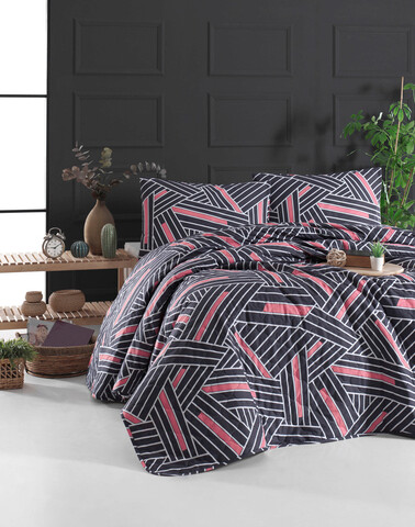Set cuvertura dubla 3 piese, Magnolia – Anthracite, EnLora Home, Bumbac Ranforce Anthracite imagine 2022