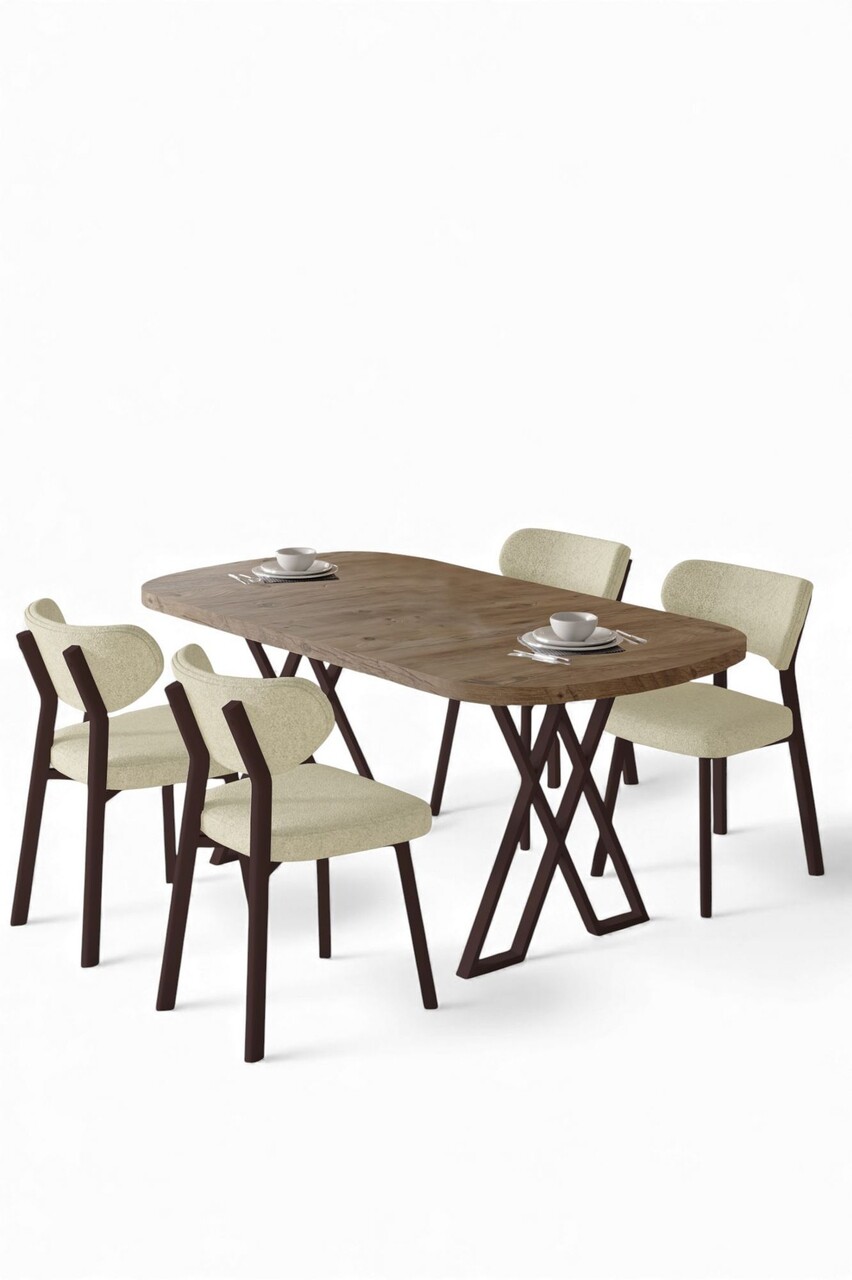 Set masă și scaune (5 bucăți), Hanah Home, Axton, Pin Atlantic / Crem - view 2