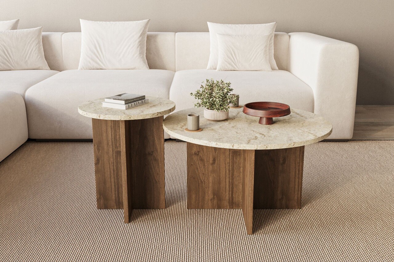 Set masute de cafea, Hanah Home, Private, Travertin / Nuc - view 2