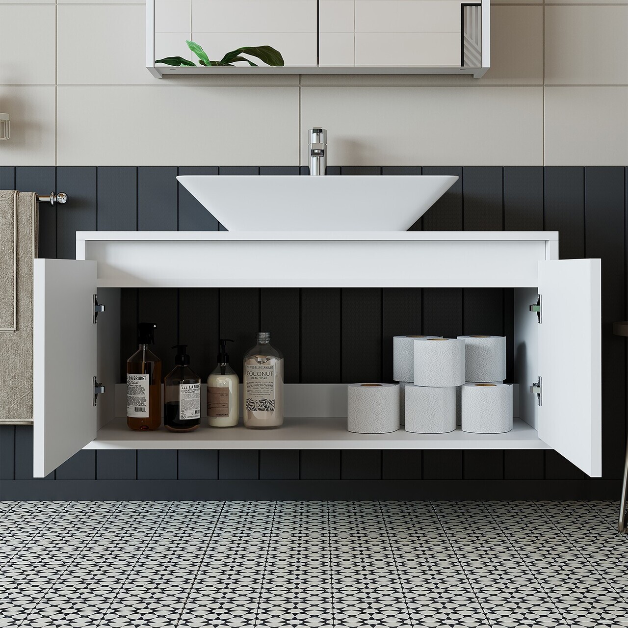 Dulap de baie cu chiuvetă, Hanah Home, 1716, 100x58x45 cm, MDF-LAM, Alb mat — imaginea 3