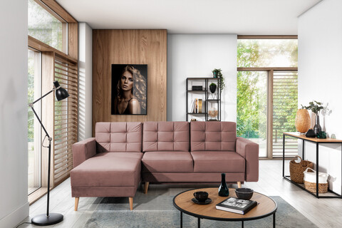 Coltar extensibil reversibil 3 locuri ELTAP, AsgL-59, Asgard, 248x162x93 cm, lemn/poliester, roz inchis