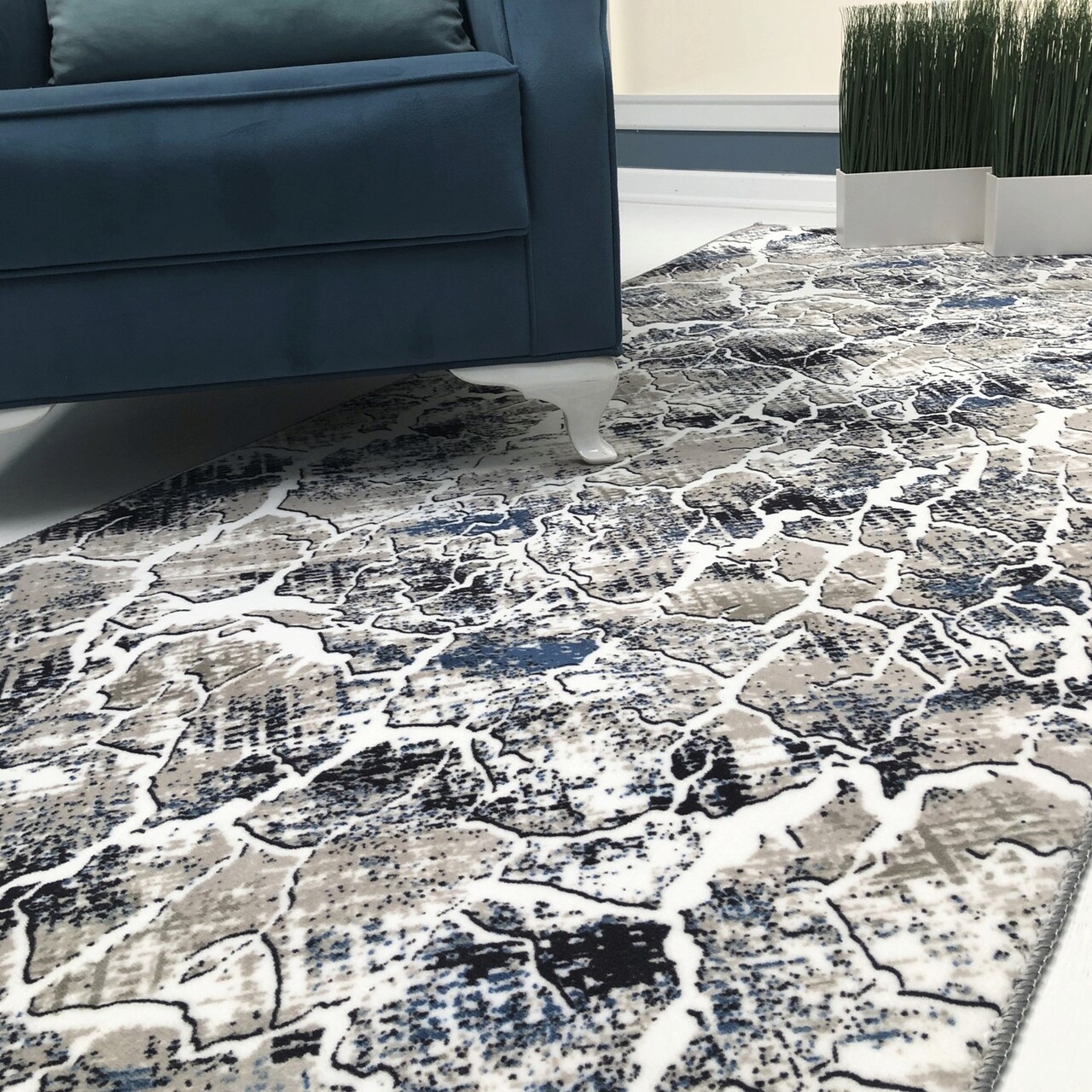 Covor, 404, 80x300 cm, Poliester, Gri/Albastru - 1 | YEO