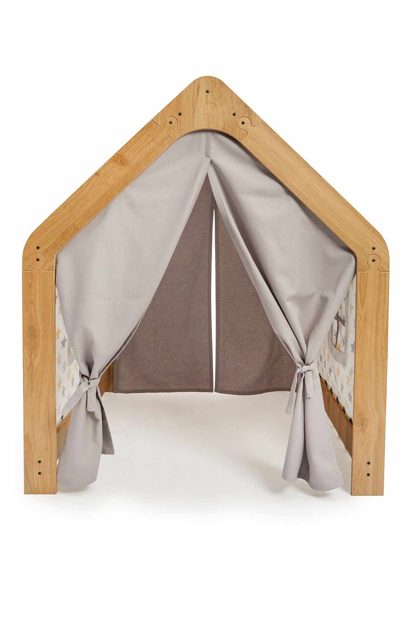 Cort de joaca pentru copii, Hanah Home, Wooden Tent, 95x114x90 cm, Natural / Alb / Galben - view 4