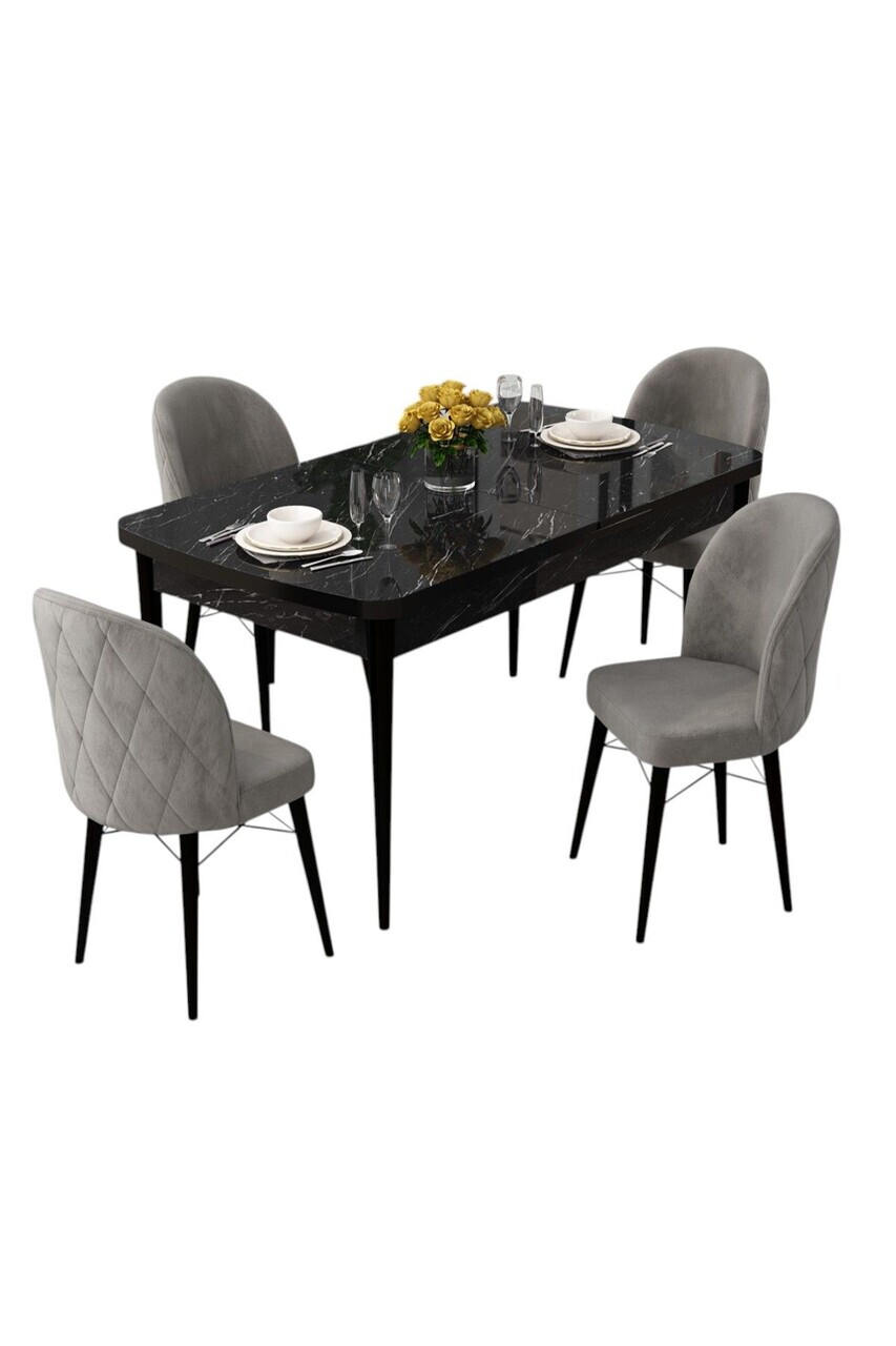 Set masa extensibila si scaune (5 piese), Hanah Home, Rut, Model de marmură neagră / Gri — imaginea 2
