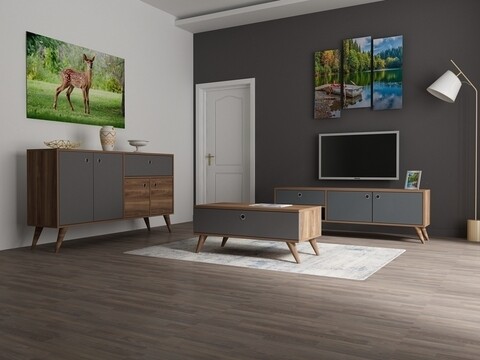 Mobilier pentru living celesse, gauge concept, 3 piese, pal, antracit/aluna