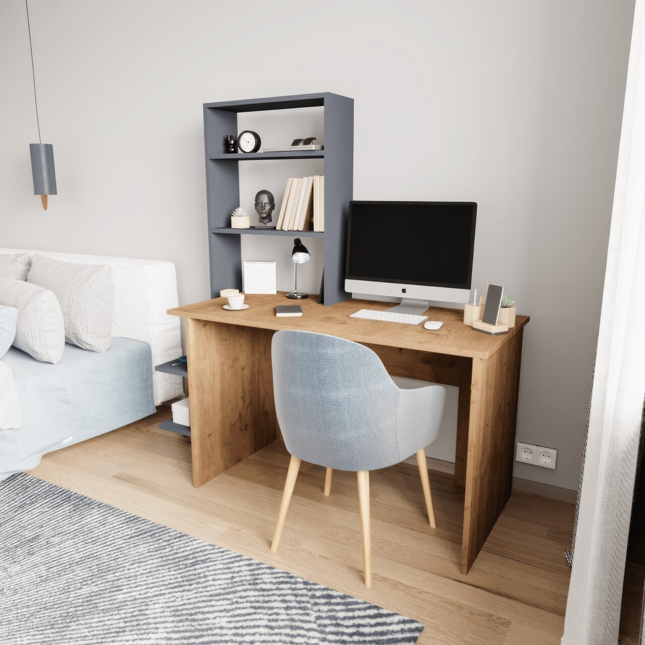 Set birou si biblioteca, Qualex, Aden, Stejar / Antracit - 2 | YEO