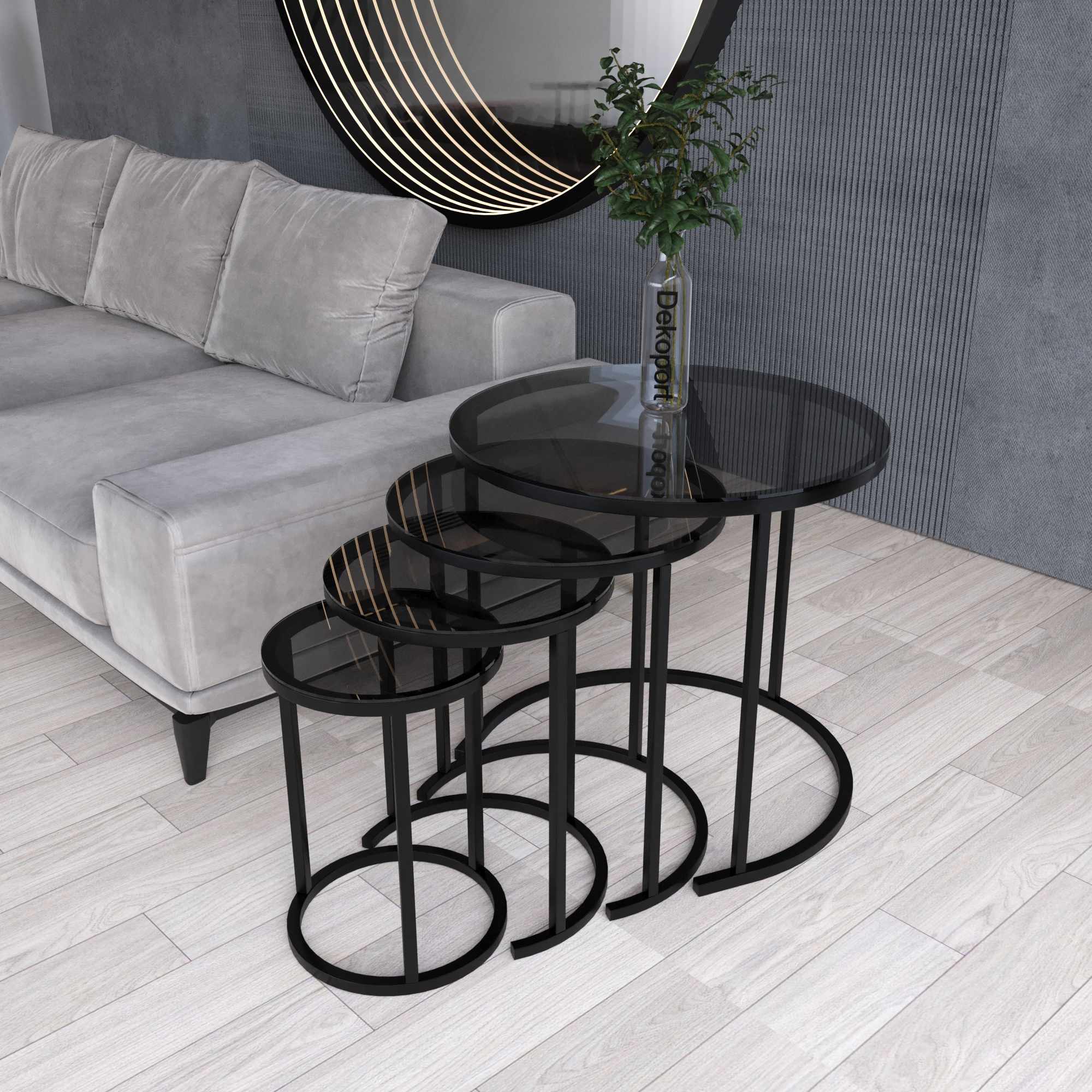 Set masute Nesting 4 piese, Hanah Home, Milas 4, Negru / Fume