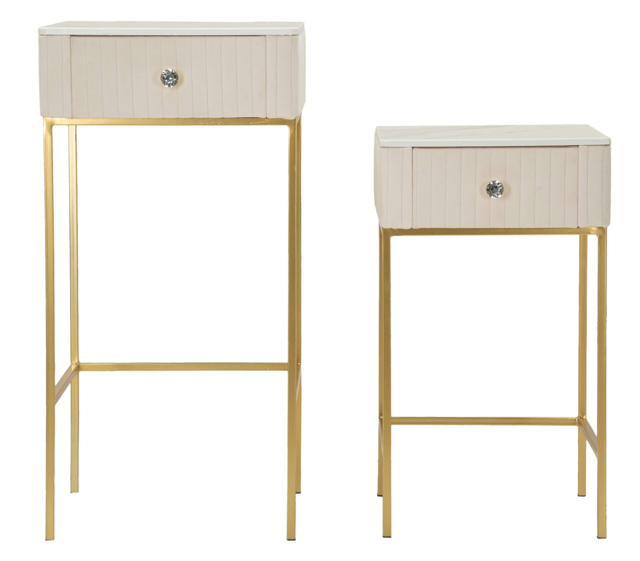 Set 2 masute inalte Wedding, Mauro Ferretti, 45x90 cm, lemn de pin/MDF/metal, crem/auriu