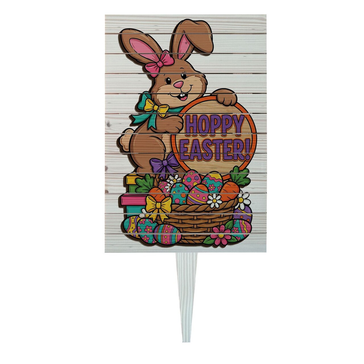 Semn de curte, Easter Bunny with Basket, 38x58 cm, Multicolor - imagine 3