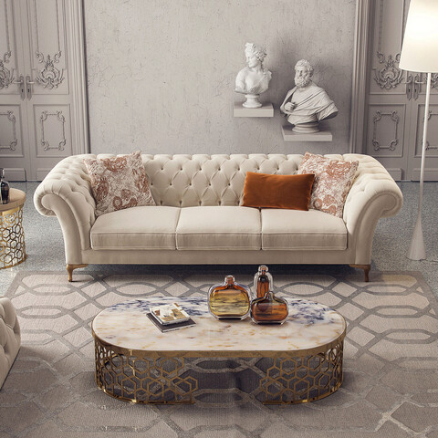 Canapea 3 locuri, ndesign, 291nds1320, lemn, crem