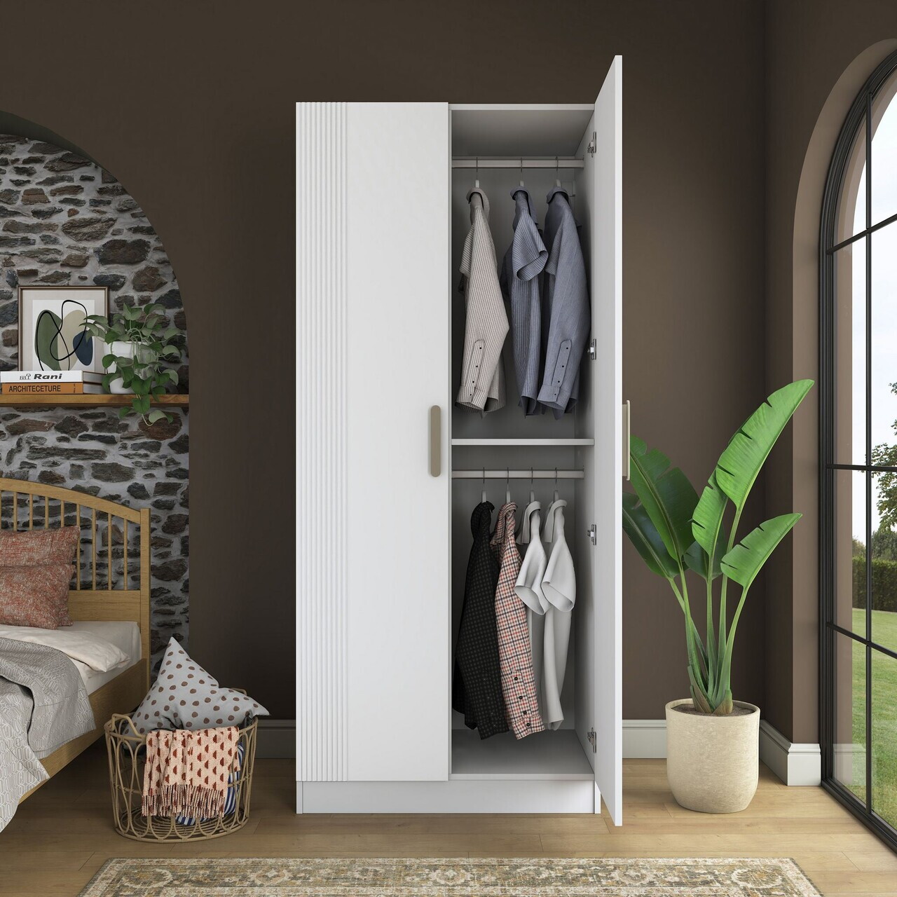 Dulap pentru haine, Hanah Home, BA222, 90x210x57.5 cm, PAL melaminat, Alb - view 5