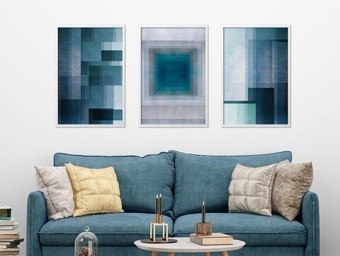 Set 3 tablouri Abstract, Heinner, 40x60 cm, plastic/MDF, albastru