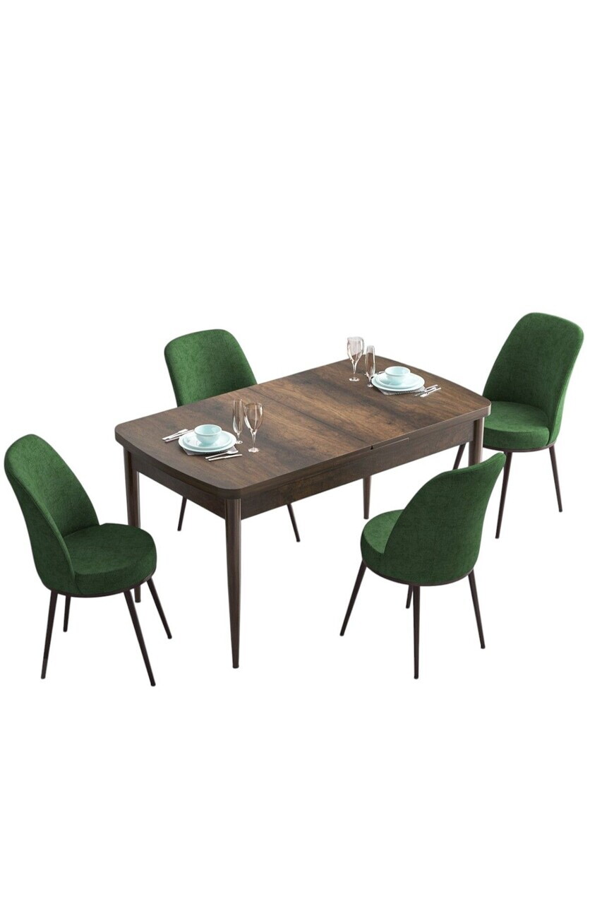 Set masa extensibila si scaune (5 piese), Hanah Home, Han, Model baroc din lemn / Verde kaki — imaginea 2