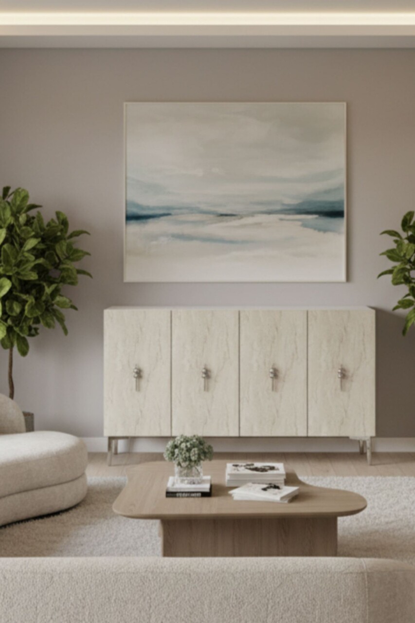 Consola, Hanah Home, Salkım 120, 120x79x32 cm, White / Travertine / Silver - view 2