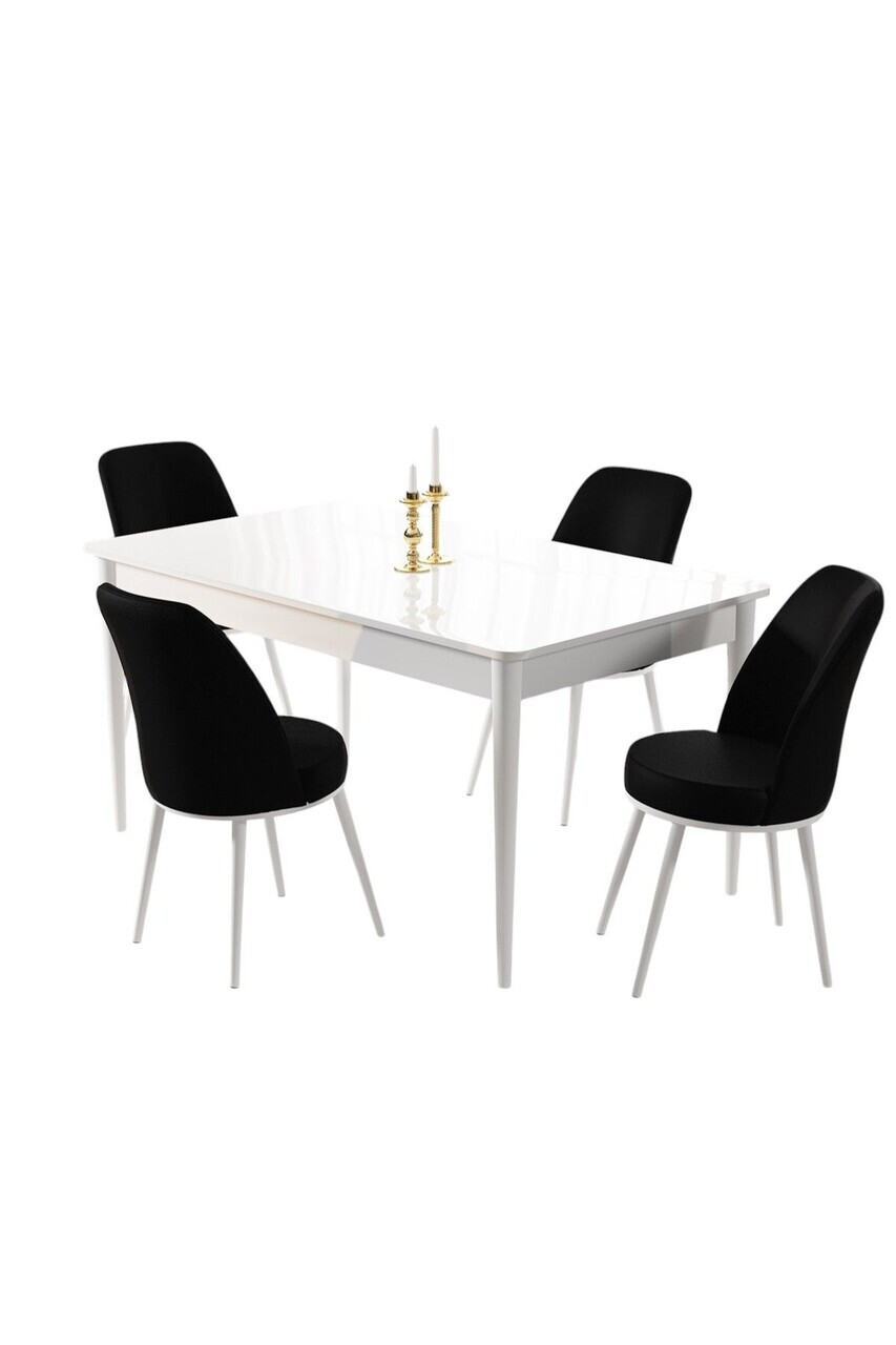 Set masa si scaune (5 piese), Hanah Home, Pir, Alb/Negru — imaginea 2