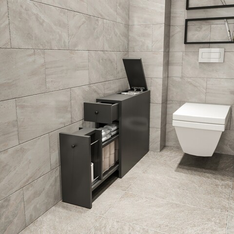 Dulap de baie cu sertar glisant Calencia, Kalune Design, 19x60x55 cm, antracit 19x60x55