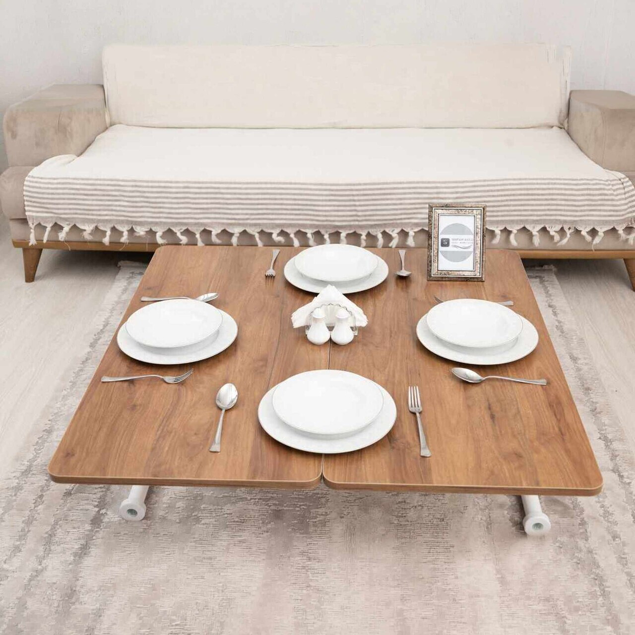Masuta de cafea, Hanah Home, Mini Juppo Ext, MDF, Nuc/Alb — imaginea 4