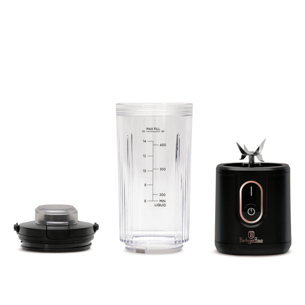Blender portabil Berlinger Haus, Black Rose, 400 ml, 110W, 9x27.2 cm, inox/plastic, negru/transparent - view 6