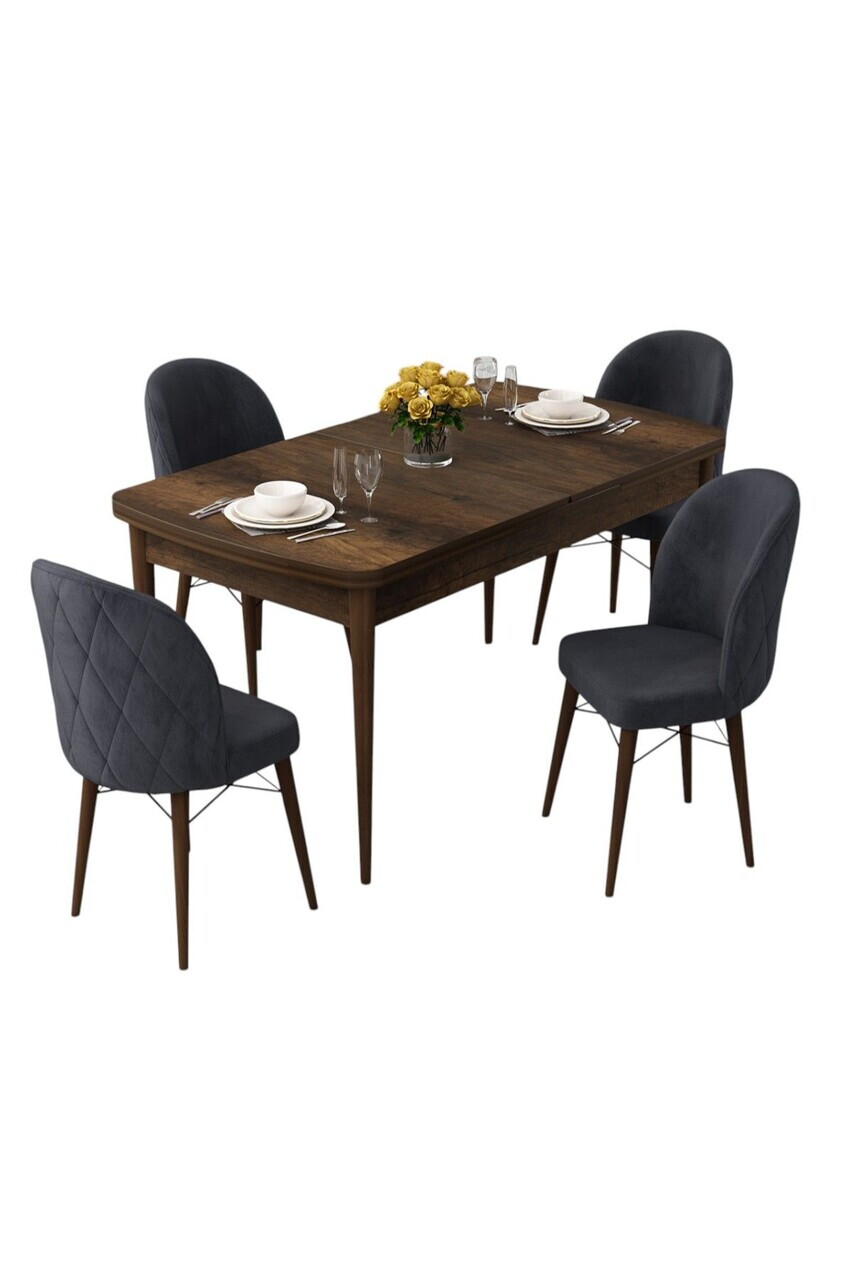Set masa extensibila si scaune (5 piese), Hanah Home, Rut, Model baroc din lemn / Antracit — imaginea 2