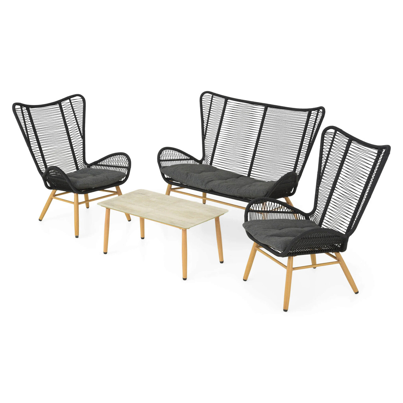 Set mobilier gradina/terasa Bodeh, 4 piese, otel, natur/negru/gri - 2 | YEO