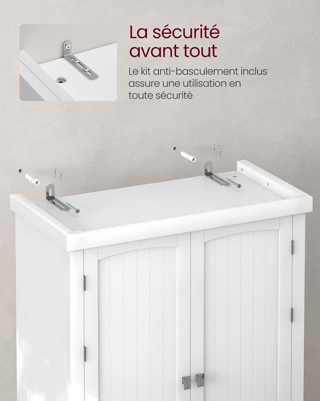 Dulap bucatarie, Vasagle, 2 corpuri, sertar si rafturi reglabile, 76x40x182.1 cm, MDF, alb - imagine 7