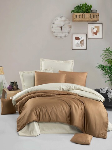 Lenjerie de pat dubla King (FR), Camel – Beige, Victoria, Bumbac Satinat mezoni.ro
