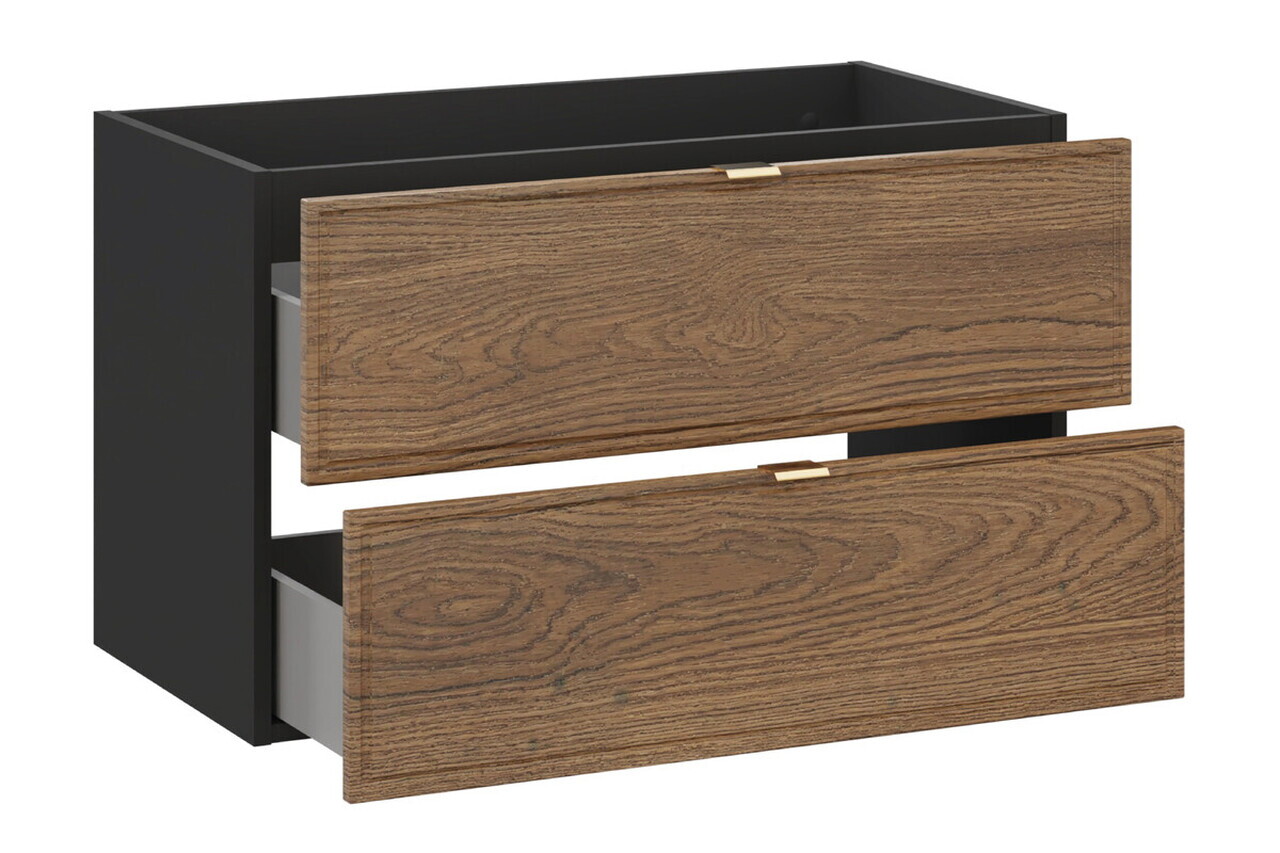 Set mobilier baie, masca cu lavoar si dulap inalt, 80 cm Trust, Talia Casella Black, Comad, MDF/PAL laminat, stejar casella/negru mat — imaginea 2