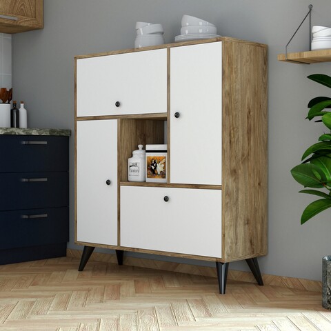 Dulap multifunctional, mezza, hercules 3104, 105 x 120 x 35 cm, pal melaminat, alb/nuc