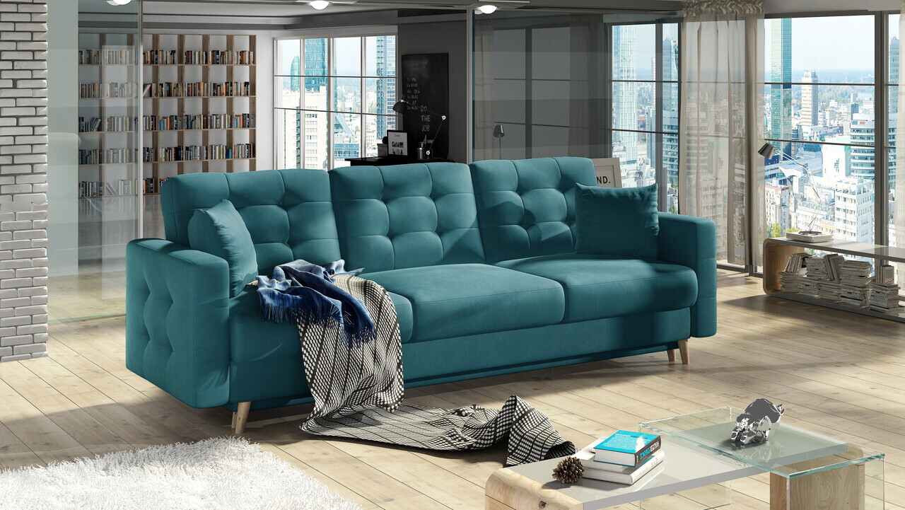Set canapea extensibila 3 locuri si fotoliu ELTAP, Asgard, 235x95x86 cm / 107x92x86 cm, lemn/poliester, turcoaz - view 3