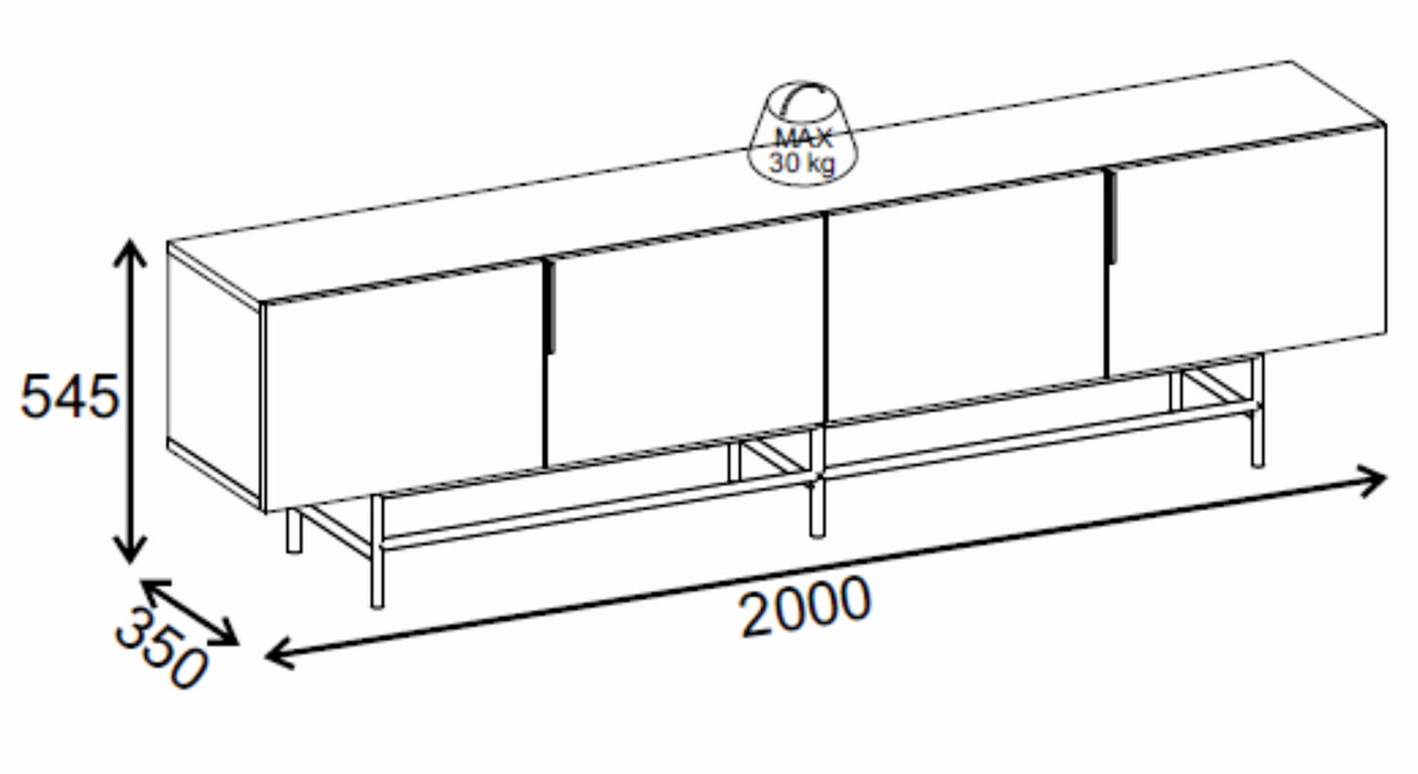 Comoda TV, Hanah Home, Eldia, 200x55x35 cm, PAL, Antracit / Negru — imaginea 6