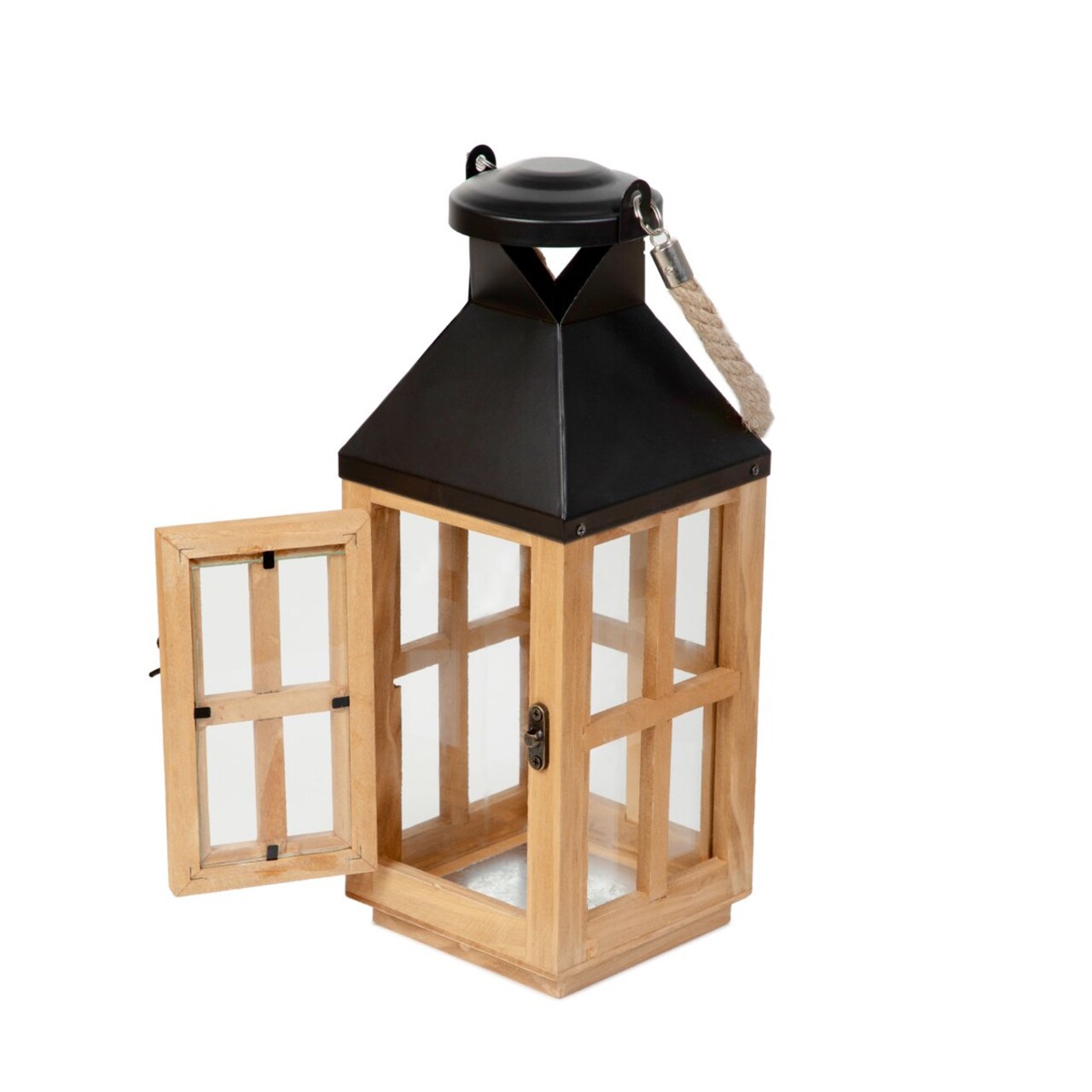 Felinar Burel, Homla, 12x12x31 cm, lemn/sticla, natur/negru - 2 | YEO