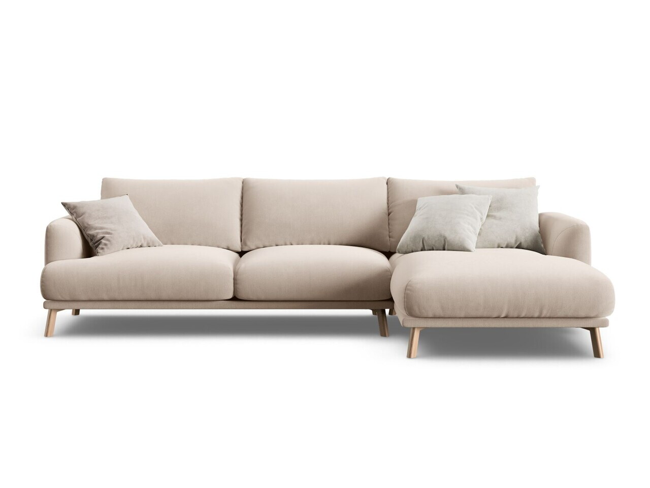 Coltar dreapta 4 locuri, Naomi, Micadoni Home, 285x170x75 cm, catifea, bej