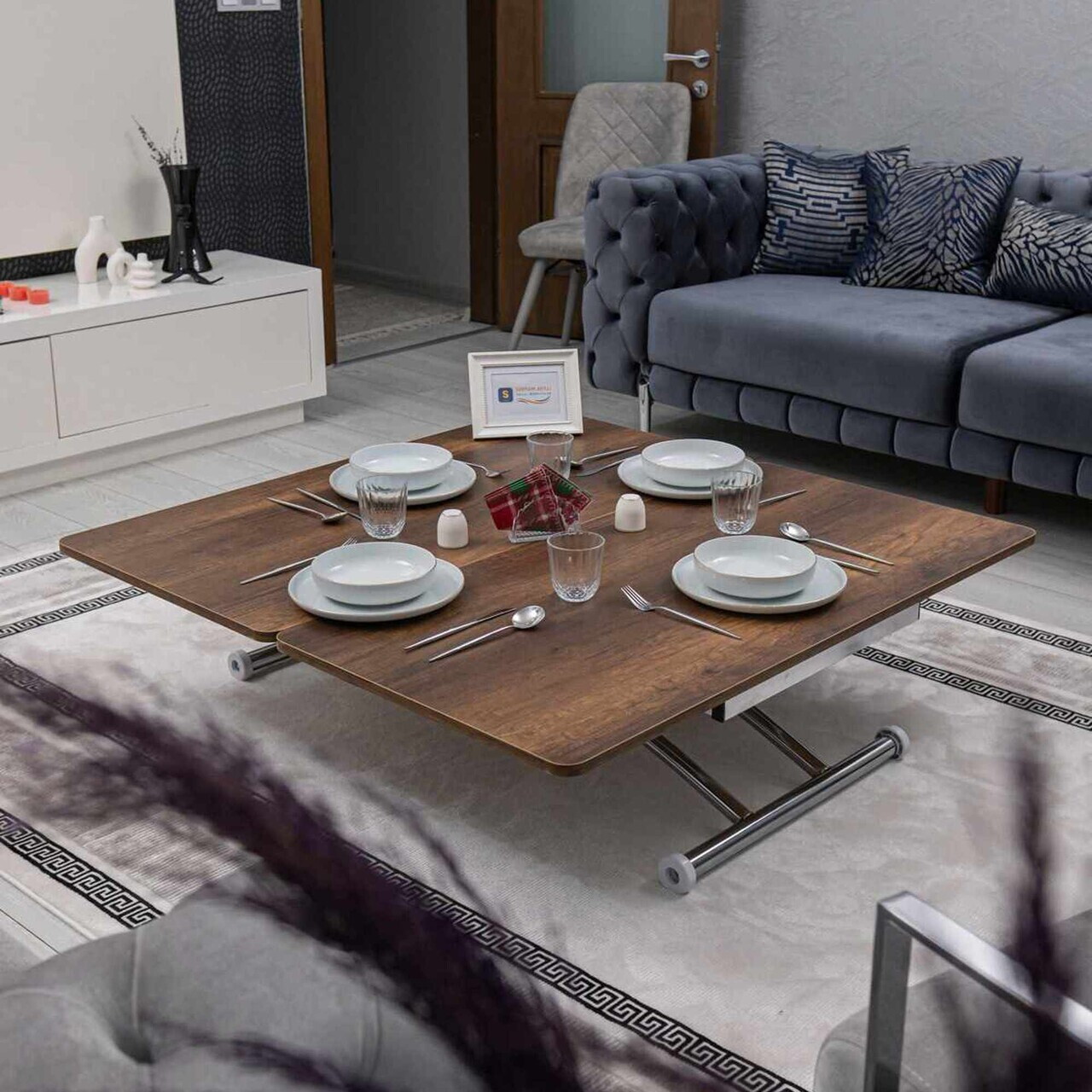 Masuta de cafea, Hanah Home, Juppo Ext, MDF, Nuc / Crom — imaginea 4