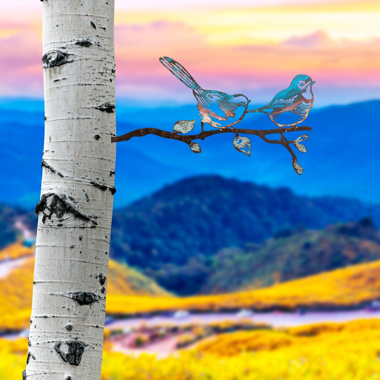 Obiect decorativ de grădină, Bird on the branch 24, 26x50 cm, Multicolor - imagine 2