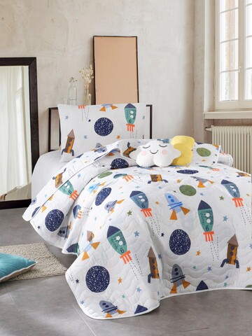 Set cuvertura Single 160x220 cm, 2 piese, Spacex - Dark Blue, EnLora Home, 65% bumbac/35% poliester