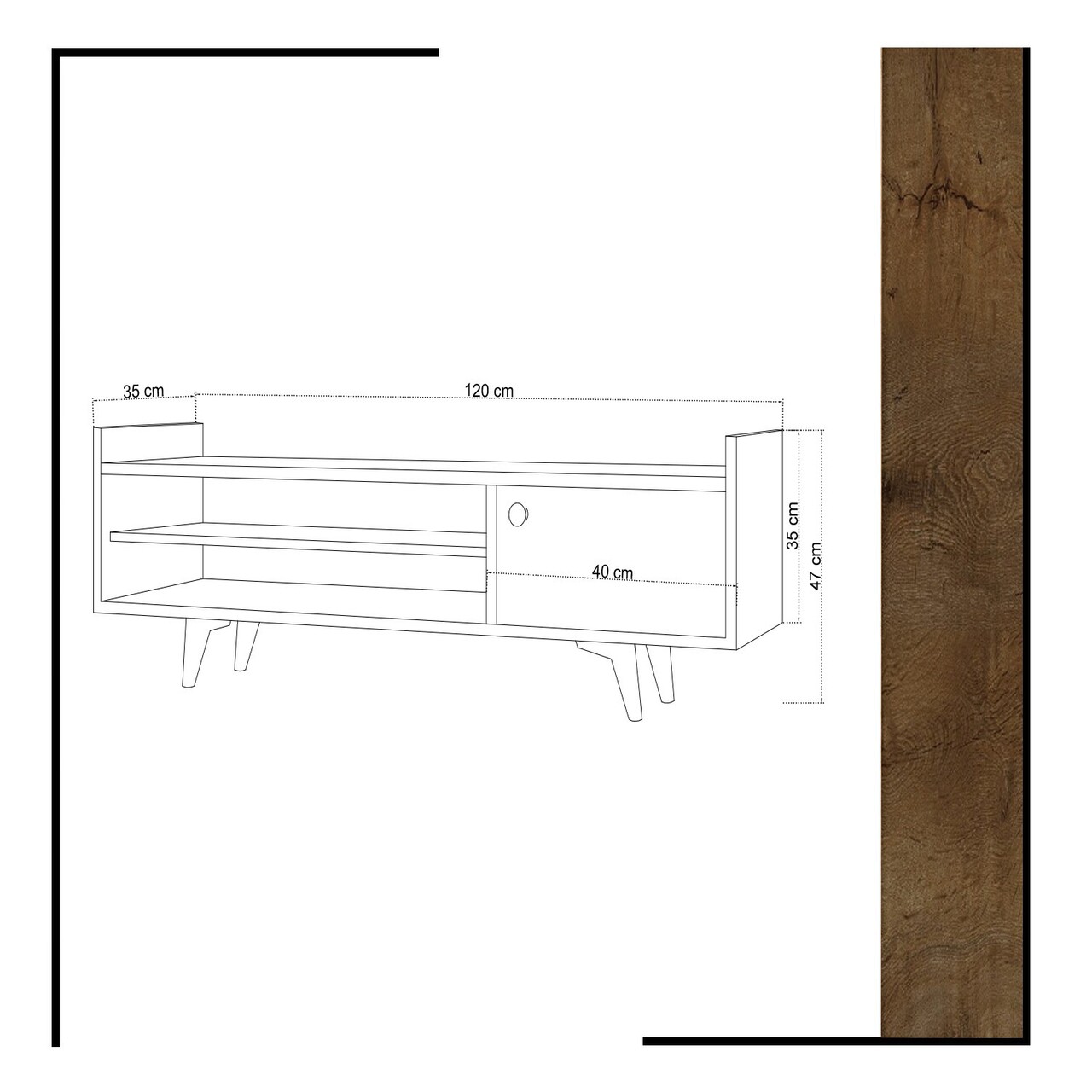 Comoda TV, Mod Design, Ticaba, 120x47x35 cm, Stejar / Alb