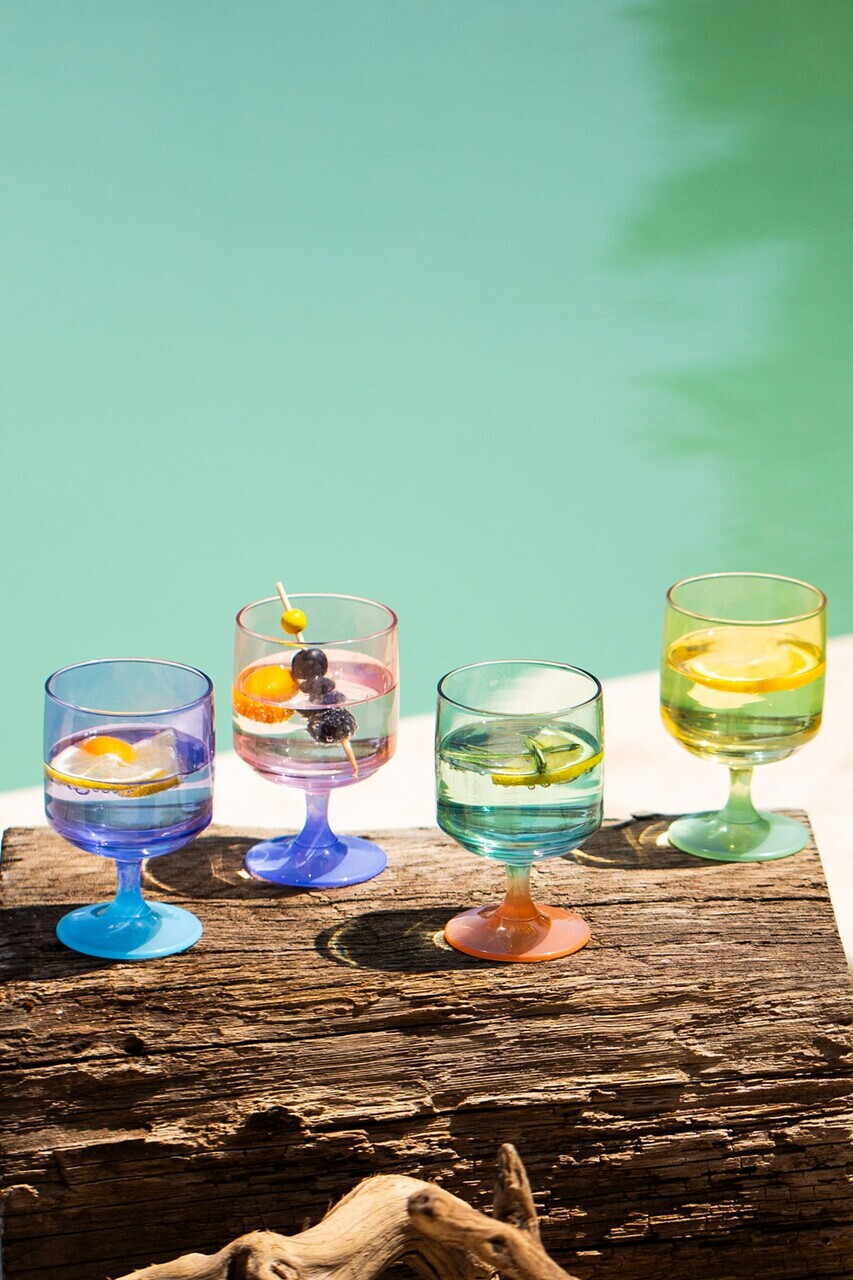 Set cupe de inghetata din sticla, Hermia, 127RKL1620, Albastru / Roz / Galben / Verde