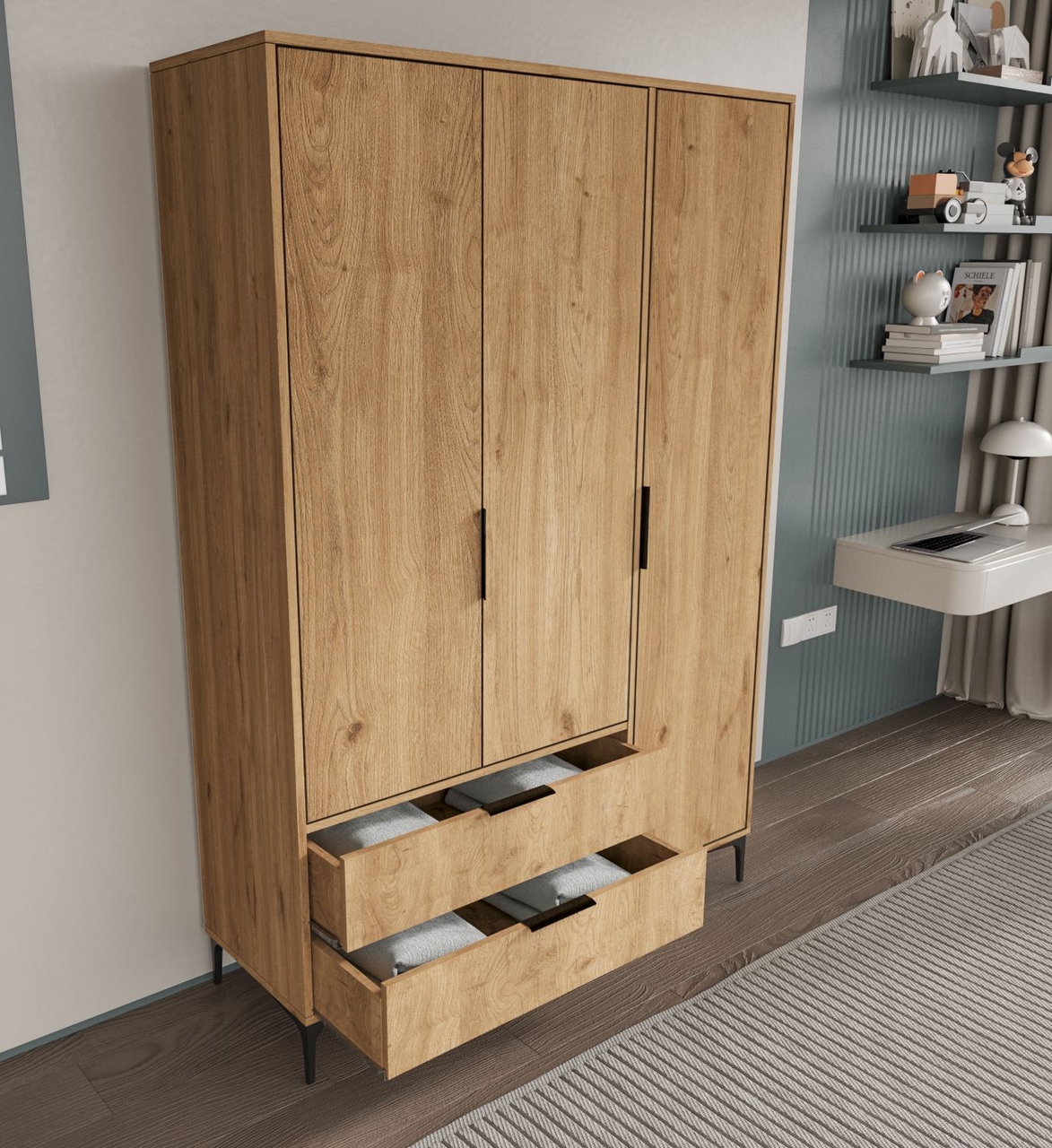 Dulap pentru haine, Hanah Home, Aden Drawers 120, 120x192x45 cm, Stejar - view 3