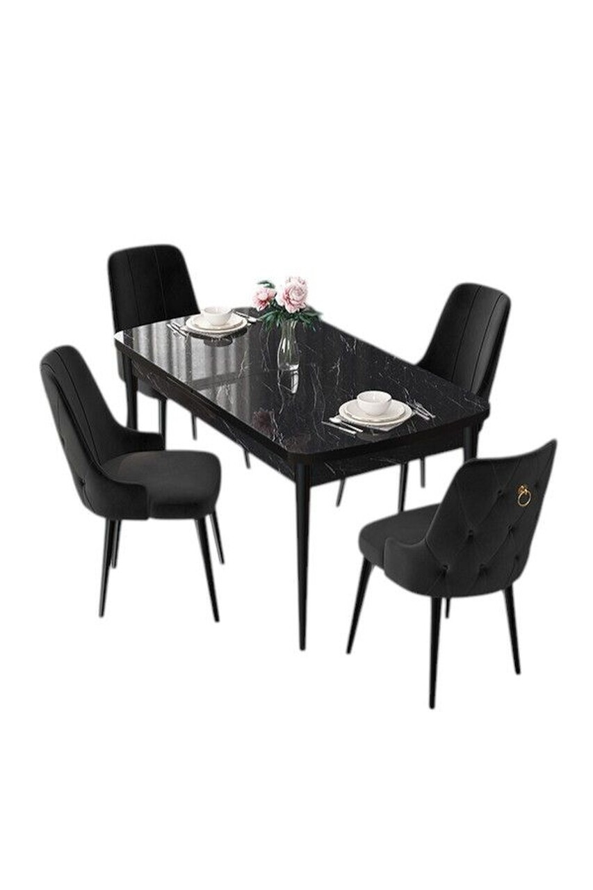 Set masa extensibila si scaune (5 piese), Hanah Home, Nex, Model de marmură neagră / Negru — imaginea 2