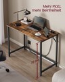 Birou cu priza incorporata si porturi USB, Vasagle, cu lumina LED, 100x50x76 cm, PAL/otel, maro